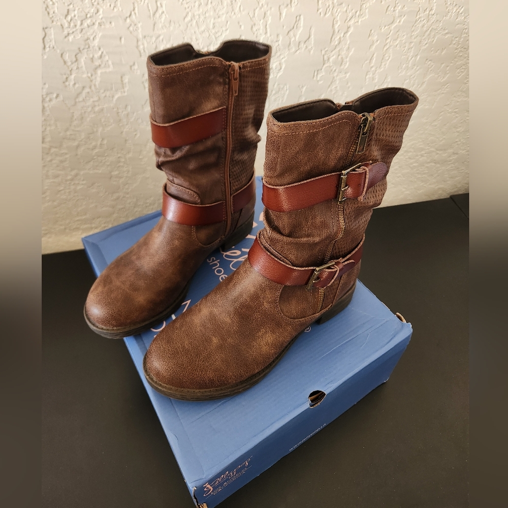 Jellypop Brown Moto Boots with Buckle Accents